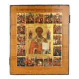 Icon of Saint Nicholas with life on a cypress board second half of the 19th century. Wood gesso gilding tempera 19th century - photo 1