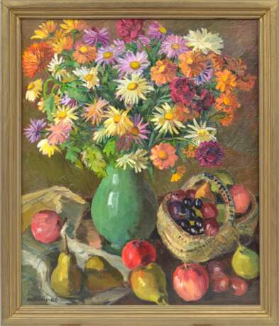 Nature morte aux fleurs et aux fruits Mid-20th century - Foto 1