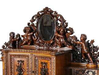 Magnificent carved bureau table in the Baroque neo-Gothic style. France 19th century. 