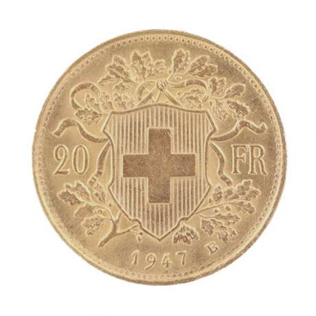 Gold coin 20 Swiss francs. 1947. Gold Mid-20th century - photo 3