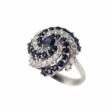 Spiral-shaped gold ring with sapphires and diamonds. - One click purchase