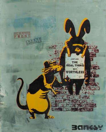 Not Banksy tätig Anfang 21. Jh. 11th Hour worthless Rat & Chimp. - Foto 1