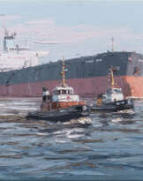 Peter Witt (Itzehoe 1966). Ein Maersk-Schiff im Hafen.