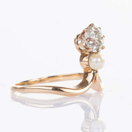 Gold-Ring mit Altschliffdiamant und Perle. - photo 2