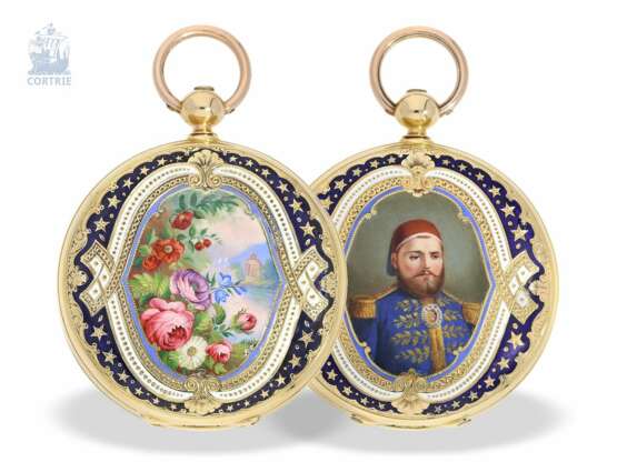 Taschenuhr: exquisite, repräsentative Goldemaille-Savonnette für den osmanischen Markt, Lebet & Fils No.26250, um 1840 - фото 1
