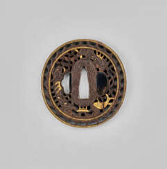 A GOLD-INLAID IRON TSUBA OF DRAGON PALACE CASTLE