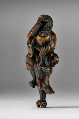 A CARVED WOOD NETSUKE OF A DEMON (ONI) - photo 4