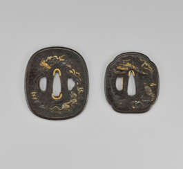 A PAIR OF SOFT-METAL-INLAID IRON TSUBA