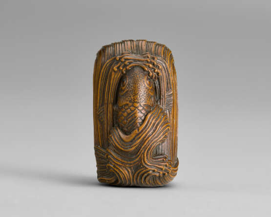 A CARVED WOOD NETSUKE OF A CARP - photo 1