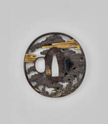 A GOLD-INLAID TSUBA WITH PINE TREES