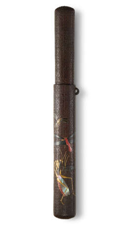 A LACQUERED WOVEN RATTEN PIPECASE WITH INSECTS - photo 1