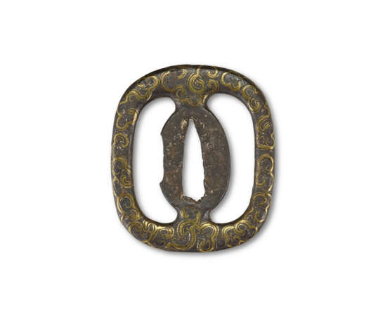 A BRASS-INLAID TSUBA WITH ARABESQUE - photo 1