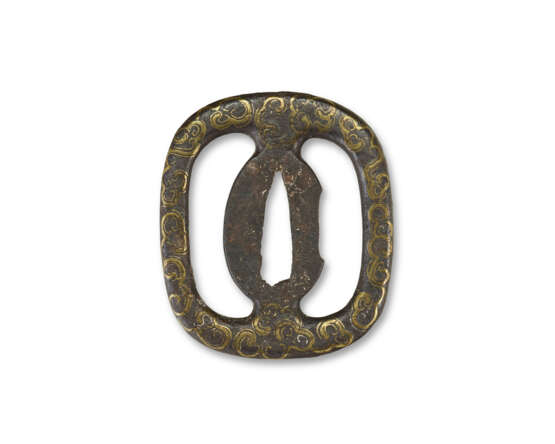 A BRASS-INLAID TSUBA WITH ARABESQUE - photo 2