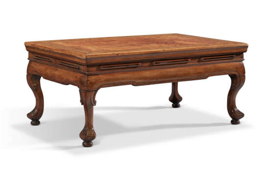 A CYPRESS AND BURL-INLAID FOLDING LEG KANG TABLE - photo 1