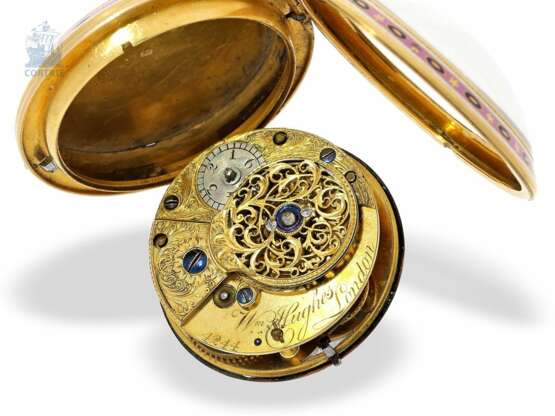 Taschenuhr: hochfeine Gold/Emaille-Spindeluhr, William Hughes London No.4244, bedeutender Londoner Uhrmacher, tätig von 1766-1794 - photo 2