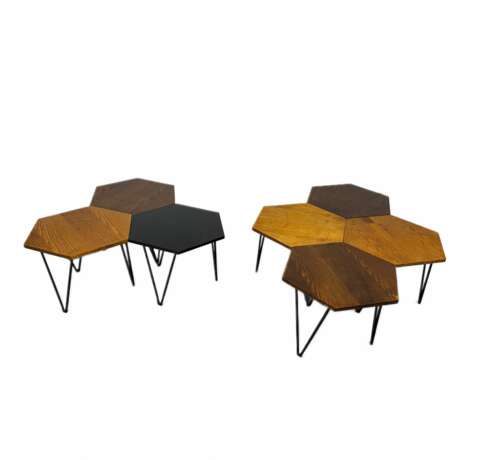 Gio Ponti pour Isa Bergame. Sept tables basses en nid d`abeille hexagonales design annees 50. Wood metal Design of 50-60’s 20th century - photo 4