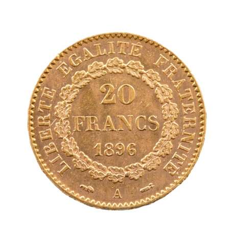 Gold coin France 20 francs 1896 Gold 19th century - photo 2