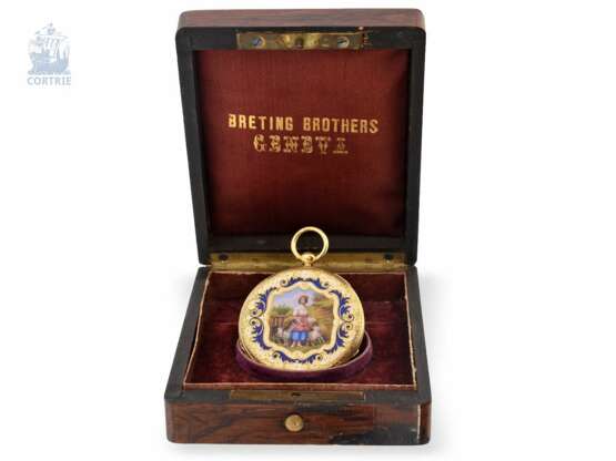 Taschenuhr: exquisite, super flache Gold/Emaille-Taschenuhr Vacheron Geneve, um 1835, eine der frühesten Uhren der Firma No.686 - photo 2