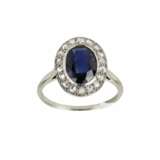 Gold ring with sapphire and diamonds. Diamonds 20th century - photo 1