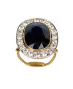 Sapphire. Gold, platinum ring with sapphire and diamonds. 