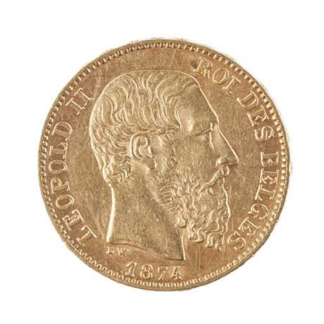 20 francs gold coin Leopold II King of Belgium. 1874 Gold 19th century - photo 2