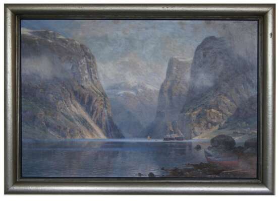 Vue sur le fjord norv&eacute;gien Johannes Harders (Allemand 1871-1950) oil painting realism At the turn of 19th -20th century - Foto 1