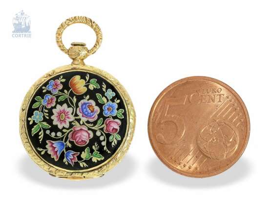 Taschenuhr: Rarität, extrem seltene Gold/Emaille-Miniaturuhr, um 1830, signiert Breguet No.4561 - Foto 1