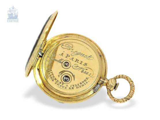 Taschenuhr: Rarität, extrem seltene Gold/Emaille-Miniaturuhr, um 1830, signiert Breguet No.4561 - Foto 2