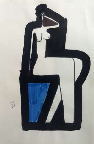 A sitting nude pap Mixed media Cubism Nude art Ukraine 2023 - photo 1