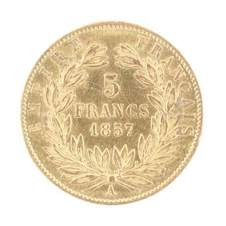 Gold coin 5 francs. France. 1857 Gold Mid-19th century - photo 3