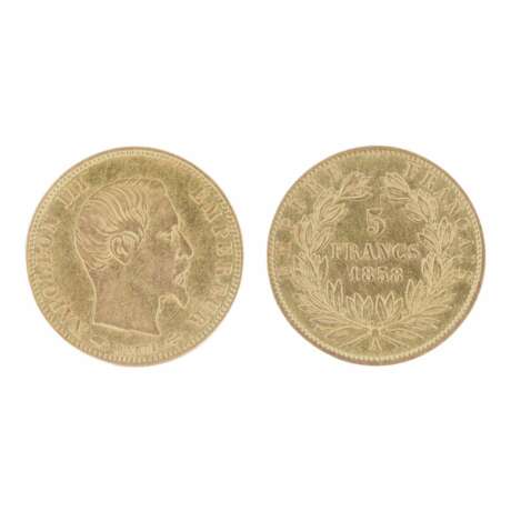 Золотая монета 5 франков. Франция 1858 год. Gold Mid-19th century - photo 1