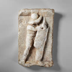 A ROMAN MARBLE RELIEF WITH A MURMILLO GLADIATOR