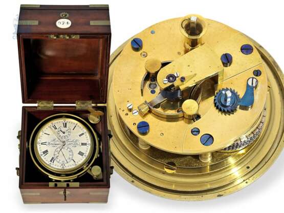 Marinechronometer: seltenes, kleines Marinechronometer in sehr schönem Originalzustand, Robert Roskell Liverpool No.974/52133, ca.1830 - photo 1