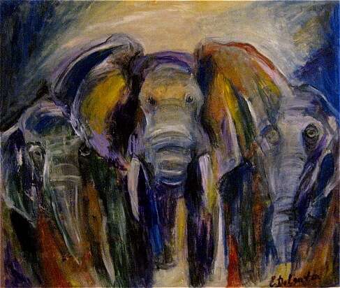 “Elephants” Canvas Tempera Animalistic 2013 - photo 1