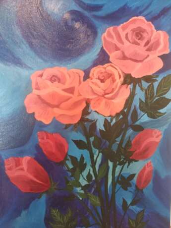 Картина маслом «7 роз», Холст, Масляные краски, Романтизм, Натюрморт, Украина, 2019 г. - фото 3