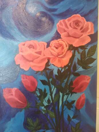 Картина маслом «7 роз», Холст, Масляные краски, Романтизм, Натюрморт, Украина, 2019 г. - фото 4