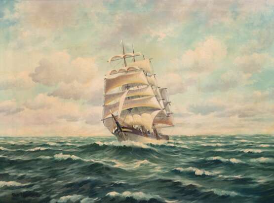 Petersen, Ole "Segelschiff im offenem Meer", Öl/ Lw., sign. u.l., 60x80,5 cm, Rahmen - Foto 1