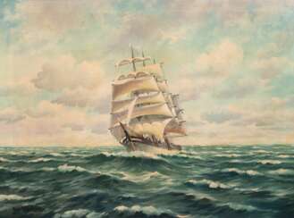 Petersen, Ole &quot;Segelschiff im offenem Meer&quot;, Öl/ Lw., sign. u.l., 60x80,5 cm, Rahmen