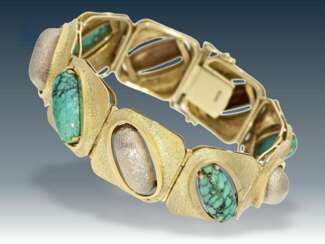 Armband: ehemals sehr teures und hochwertiges Designerarmband mit Türkisen, Goldschmiedearbeit 70er/80er Jahre