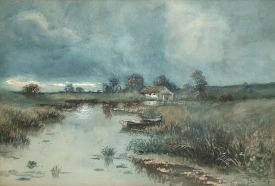 Le-Roy "Abendstimmung am See", Aquarell, sign. u.r., 34x53 cm, hinter Glas und Rahmen - photo 1