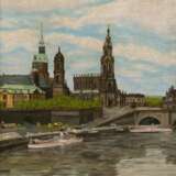 Kunze, Hans (1885 Königsberg-1975 Osnabrück) "Dresden mit Blick über die Elbe auf den Zwinger und das Schloß", Öl/ Platte, sign. u.r., rückseitig mit Widmung, 44x36 cm, Rahmen - photo 1