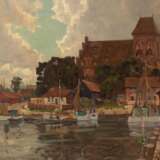 Mercker, Erich (1891 Zabern/ Saverne-1973 München) "Pützig bei Danzig mit Blick über den Hafen auf die Backsteinkirche", Öl/ Hartfaser, sign. u.r., 60x80 cm, Rahmen - photo 1