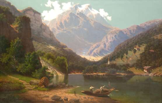 Heyn, Heinrich Eduard (1856-1932, arbeitete in Düsseldorf und München) "Fischer am Königssee", Öl/ Lw., mehrere kl. Hinterlegungen, 75x115 cm, Rahmen - photo 1