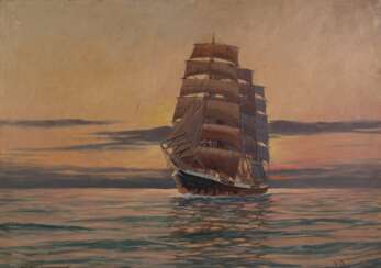 Hoffmann, Wilhelm (1897-1986) &quot;Segelschiff in der Abendsonne&quot;, Öl/ Hartfaser, 51x70 cm, Rahmen