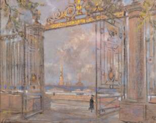 Bernstein, Stanislav (1937-2003) &amp;quot;Sommergarten St. Petersburg&amp;quot;, Pastellkreide, kyrillisch sign. u.l. und dat. ´92 u.r., 31x36,5 cm, im Passepartout hinter Glas und Rahmen