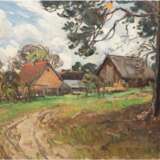 "Sommerliches Gehöft", Öl/Karton, undeutl. monogr.u.r., kl. Farbabplatzungen o.r., 42x57,5 cm, Rahmen - Foto 1