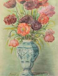 Maetzel, Emil (1877 Cuxhaven-1955 Hamburg) &quot;Blumenstrauß in Vase&quot;, Aquarell, sign. u.l. und dat. ´45, 49x38 cm, im Passepartout hinter Glas und Rahmen