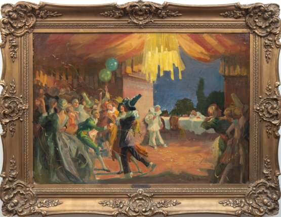 Stübner, Robert Emil (1874 Forst i.d.L.-1931 Berlin) "Karneval", Öl/ Lw., sign. u.r., 71x100 cm, Rahmen (Bildnis- und Genremaler, Schüler d. Kunstschule Breslau und der Akademie Berlin, vertreten in d. Kstslgn.… - Foto 1