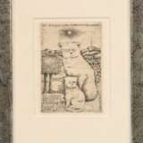 Stryjec, Ryszard (1932 Lipniszki- 1997 Danzig) "Exlibris mit Katze", Radierung, 9,5x6,5 cm, im Passepartout und Rahmen - фото 1