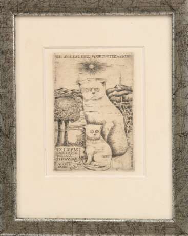 Stryjec, Ryszard (1932 Lipniszki- 1997 Danzig) "Exlibris mit Katze", Radierung, 9,5x6,5 cm, im Passepartout und Rahmen - photo 1